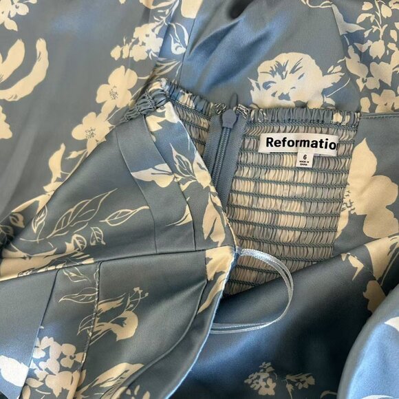 NWT Reformation Barrow Silk Maxi Dress Sz6 Aliso Blue White Floral Cocktail - Picture 7 of 10